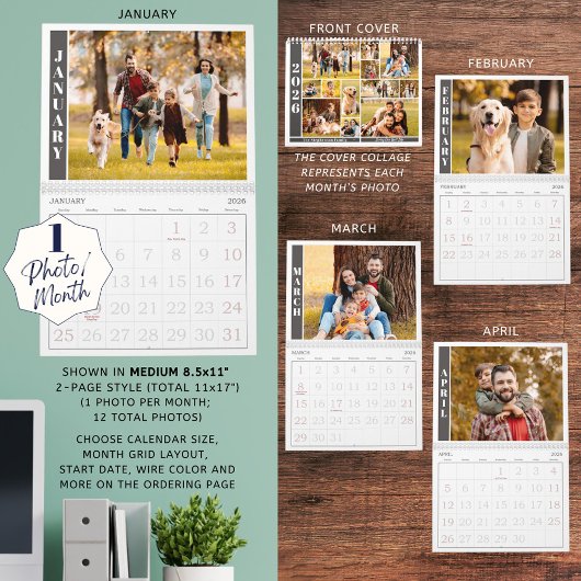 Modernes Single Foto pro Monat und Collage auf Abd Kalender