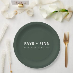 Modernes Skandinavier Forest Green Minimal Wedding Pappteller