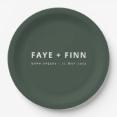 Modernes Skandinavier Forest Green Minimal Wedding Pappteller (Vorderseite)