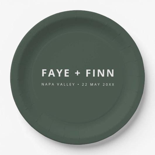Modernes Skandinavier Forest Green Minimal Wedding Pappteller (Vorderseite)