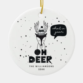 Modernes skandinavisches Fun Deer Crazy Year Foto Keramik Ornament