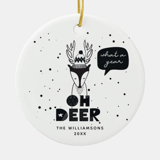 Modernes skandinavisches Fun Deer Crazy Year Foto Keramik Ornament (Vorne)