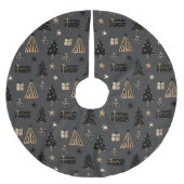 Modernes skandinavisches Weihnachtsmuster Schwarze Polyester Weihnachtsbaumdecke (Vorderseite)