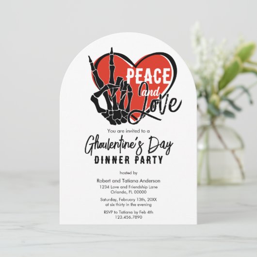 Modernes Skelett für Frieden und Liebe Valentinsta Einladung (Stehend Vorderseite)