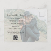 modernes Skript 2 Foto qr Save the Date Ankündigungspostkarte (Rückseite)