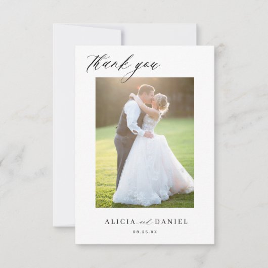 Modernes Skript 2 Fotos Hochzeit Dankeskarte (Vorderseite)