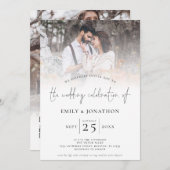Modernes Skript 2 Fotos Overlay QR Code Hochzeit Einladung (Vorne/Hinten)