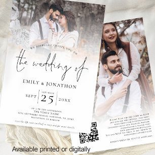 Modernes Skript 2 Fotos Overlay QR Code Hochzeit Einladung