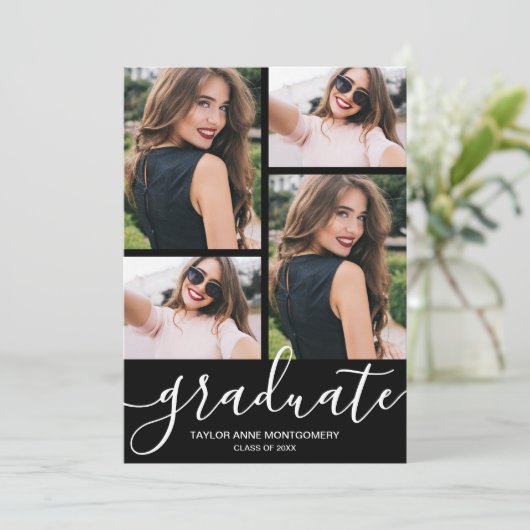 Modernes Skript 4 Foto Schwarzer Abschluss Ankündigung (Stehend Vorderseite)