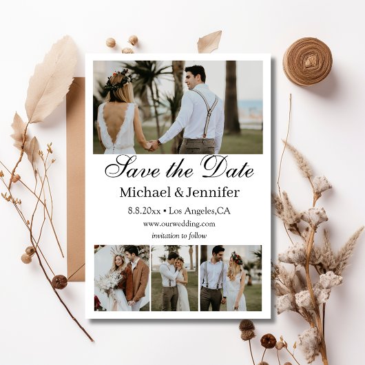 modernes Skript 4 Fotos Collage boho Save the Date Einladung