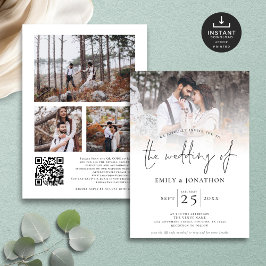 Modernes Skript 4 Fotos Overlay QR Code Hochzeit Einladung