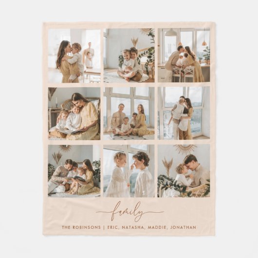 Modernes Skript 9 Foto Collage Familiennamen Fleecedecke (Vorderseite)