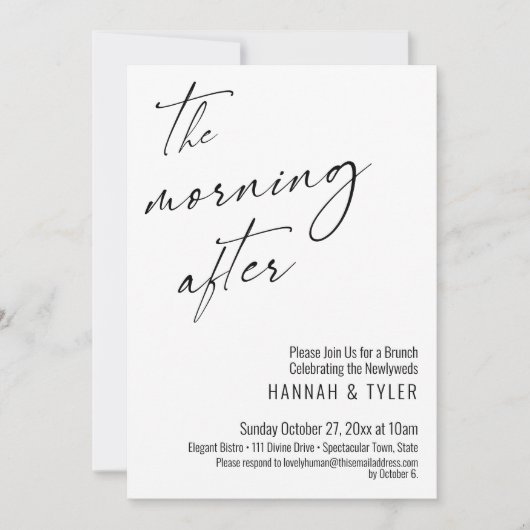 Modernes Skript am Morgen nach der Hochzeit Brunch Einladung (Vorderseite)