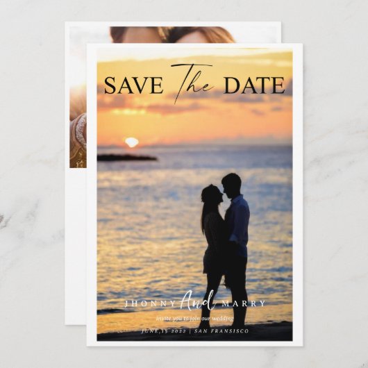 Modernes Skript-benutzerdefiniertes Foto Speichern Einladung (Vorne/Hinten)