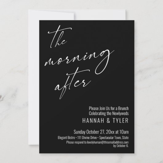 Modernes Skript Der Morgen nach dem Brunch schwarz Einladung (Vorderseite)