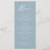 Modernes Skript Dusty Blue Wedding Menu Programm (Vorderseite)