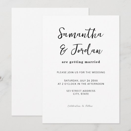 Modernes Skript Einfache Hochzeit Einladung (Vorne/Hinten)