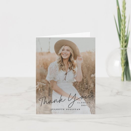 Modernes Skript Einfaches Foto Abschluss Dankeskarte (Vorderseite)