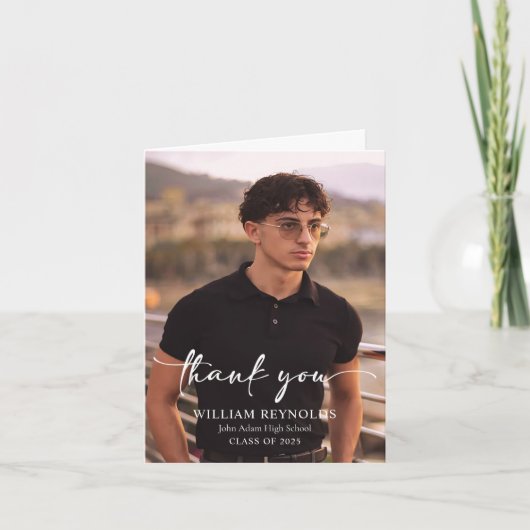 Modernes Skript Einfaches Foto Abschluss Dankeskarte (Vorderseite)