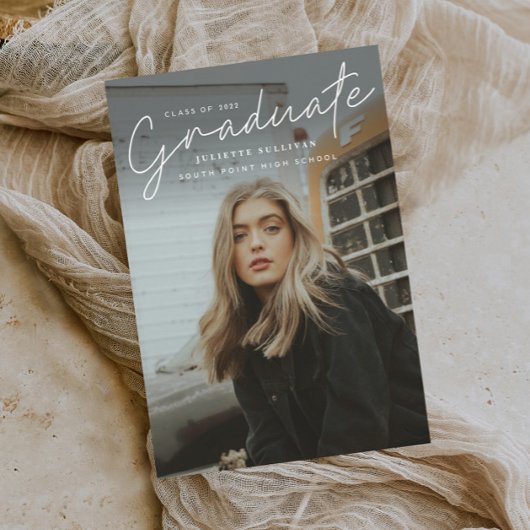 Modernes Skript Einfaches Foto Abschluss Einladungspostkarte