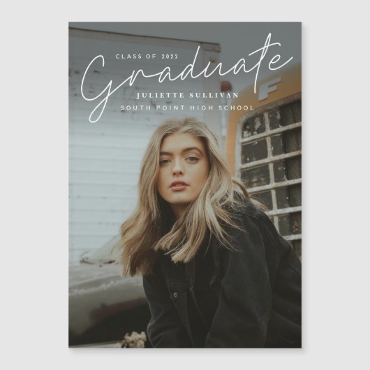 Modernes Skript Einfaches Foto Abschluss Magneteinladung (Vorderseite)