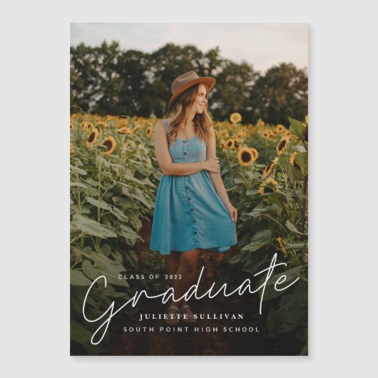 Modernes Skript Einfaches Foto Abschluss Magneteinladung (Vorderseite)