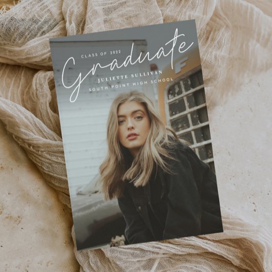 Modernes Skript Einfaches Foto Abschluss Magneteinladung