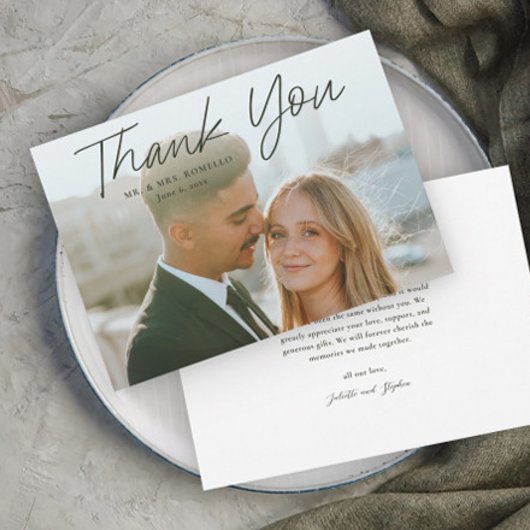 Modernes Skript Einfaches Foto Hochzeit Dankeskarte