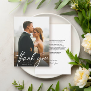 Modernes Skript Einfaches Foto Hochzeit Dankeskarte