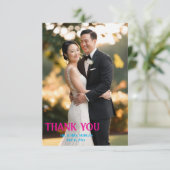 Modernes Skript Einfaches Foto Hochzeit Dankeskarte (Stehend Vorderseite)