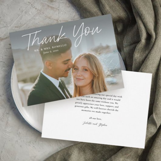 Modernes Skript Einfaches Foto Hochzeit Vielen Dan Einladung