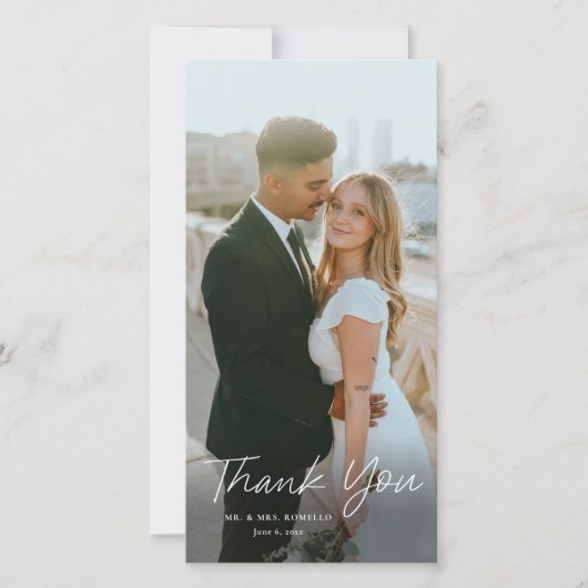 Modernes Skript Einfaches Foto Hochzeitstall Dankeskarte (Vorderseite)