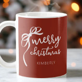 Modernes Skript Elegant Bow Red Frohe Weihnachten Kaffeetasse