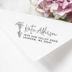 Modernes Skript Elegante Blume Name Rücksendeadres Permastempel