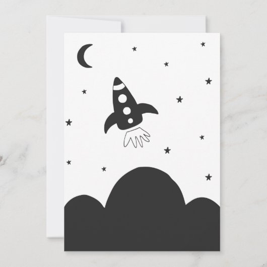 Modernes Skript Elegante Little Boy Black on White Einladung (Rückseite)