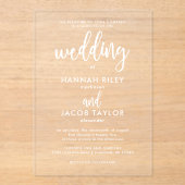 Modernes Skript Elegante White Wedding Acryleinladungen (Vorderseite)