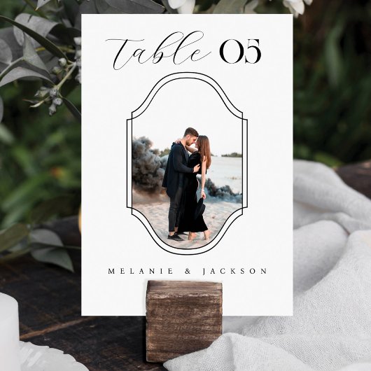Modernes Skript Elegantes Hochzeitsstift Foto Weiß Tischnummer