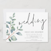 Modernes Skript Eukalyptus QR Code Hochzeit Einladung (Vorderseite)