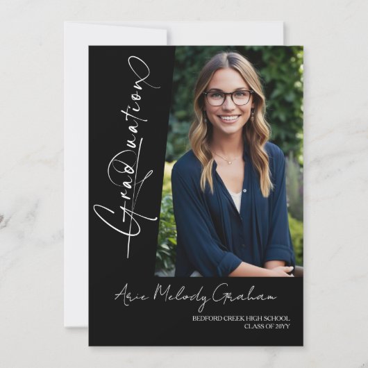 Modernes Skript-Foto-Abschluss Einladung (Vorderseite)