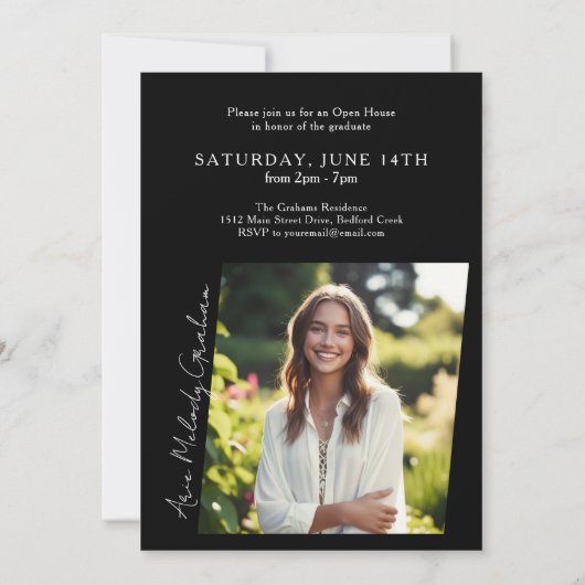 Modernes Skript-Foto-Abschluss Einladung (Rückseite)