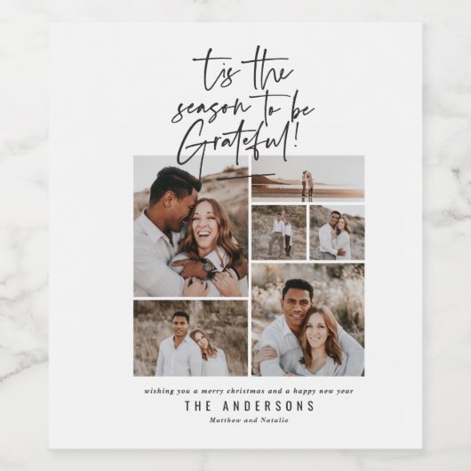 modernes Skript Foto dankbar Urlaub Weinetikett (Einzelnes Label)