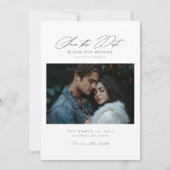 Modernes Skript-Foto Hochzeit Sichern Sie das Datu Einladung (Vorderseite)