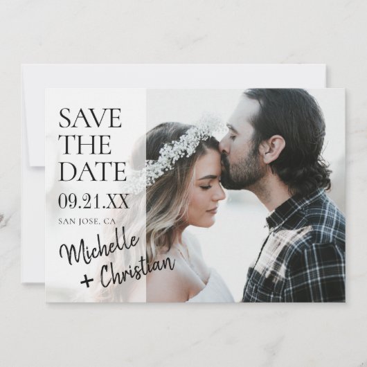 Modernes Skript-Foto Hochzeit Sichern Sie das Datu Save The Date (Vorderseite)