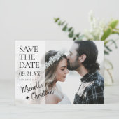 Modernes Skript-Foto Hochzeit Sichern Sie das Datu Save The Date (Stehend Vorderseite)