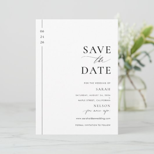 Modernes Skript-Foto Hochzeit Sichern Sie das Datu Save The Date (Stehend Vorderseite)