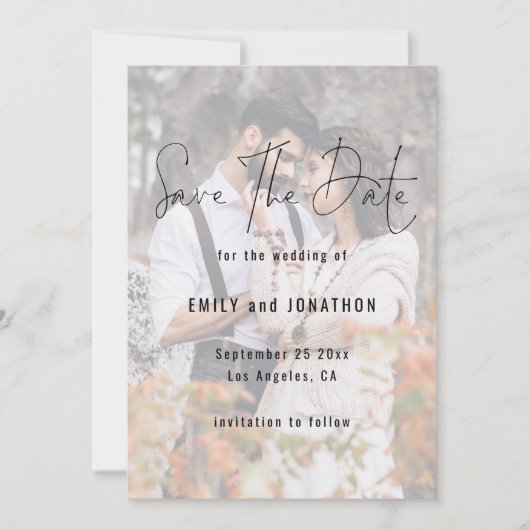 Modernes Skript-Foto-Overlay QR-Code Hochfahren Save The Date (Vorderseite)