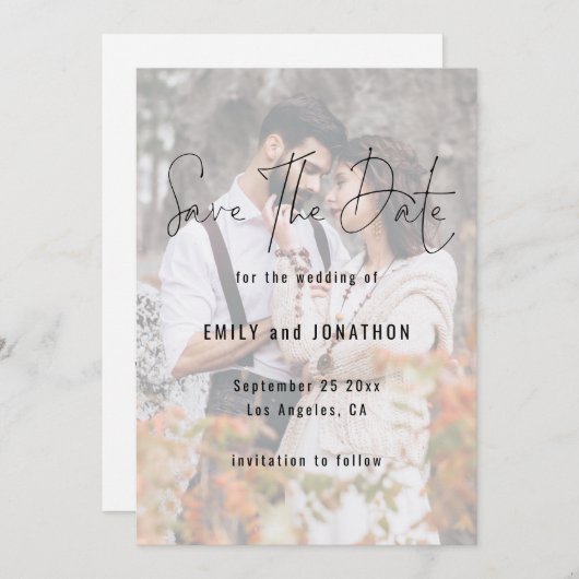 Modernes Skript-Foto-Overlay QR-Code Hochfahren Save The Date (Vorne/Hinten)