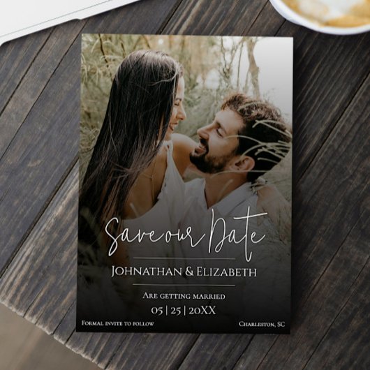 Modernes Skript-Foto-Schwarzes Overlay Save The Date