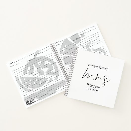 Modernes Skript Frau Name Datum Bride, um Rezept n Notizblock (Innenseite)