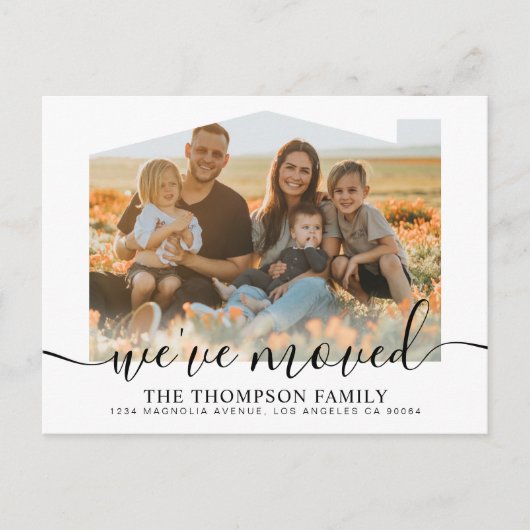 Modernes Skript haben wir neue Zuhause-Foto-Bewegu Ankündigungspostkarte (Vorderseite)